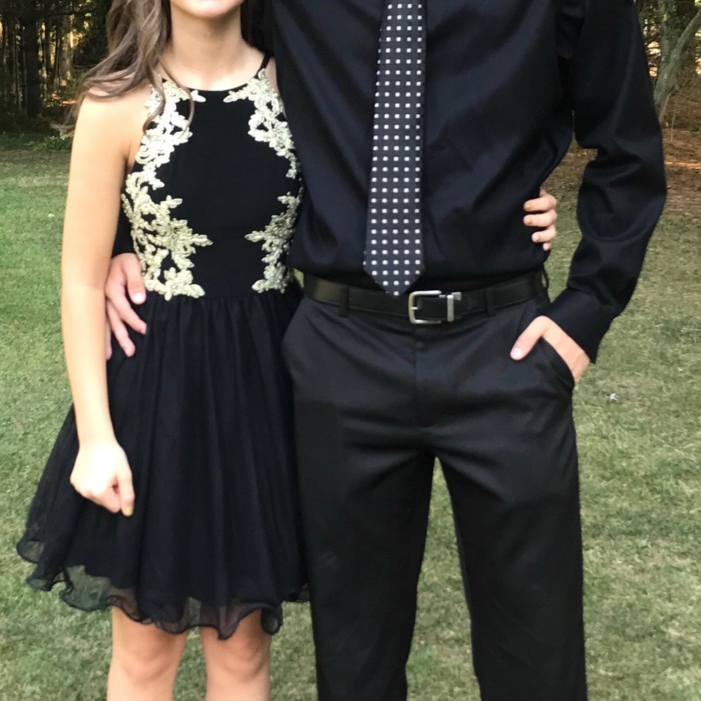 Black and gold high neck homecoming dress